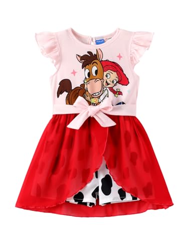Toy Story Jessie Toddler Girl Romper with Tulle Skirt Overlay Ruffle Sleeves Jumpsuit with Bow Kids One Piece Outfit Summer Clothes Red 4-5T