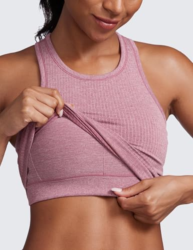 Image of CRZ YOGA Seamless Rib Racerback Crop Tank | Light Support, Removable Pads, Yoga, Ribbed, Racerback, Longline Sports Bras for Women