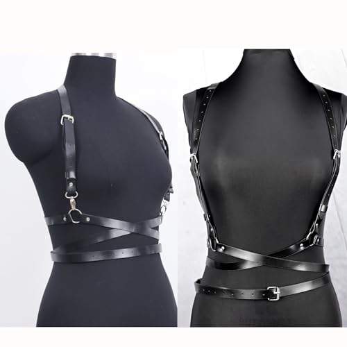 VKFOFEG Se Unterwäsc, Harness Damen Leder Verstellbare Harness Gürtel für Frauen Gothic Körper Harness Damen Oberkörper Leder Harness für Frauen Sexy Outfit für Party Bondage Geschirre
