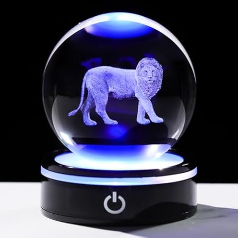 YWHL 3D Lion Crystal Ball with LED Base Cover