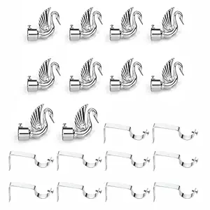 GLOXYAluminium Swan Bird Shape Curtain Bracket Parda Holder with Support 1 Inch Rod Pocket Finials Designer Door and Window Rod Support Fittings, Curtain Rod Holder (Silver 5 Pair)