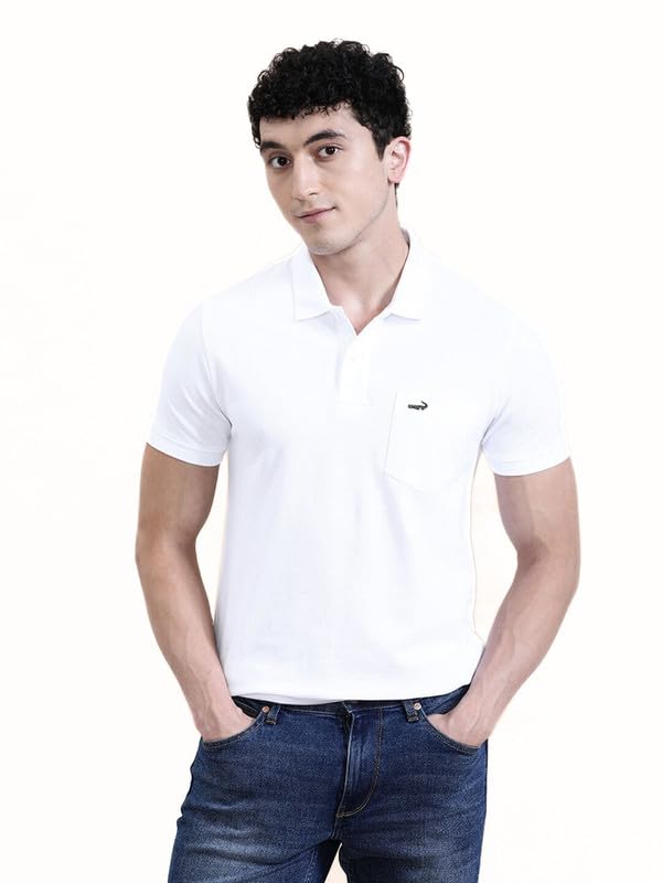 Image of CROCODILE Men's Solid Casual Wear T-Shirt | Polo Neck | Half Sleeves | Pull On | Regular