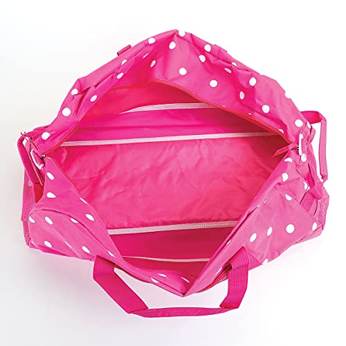 Lillian Vernon Personalized Duffel Bag for Kids, Roomy Pink & White Dots Weekender With Front & Side Compartment, Customizable Girls Sports & Travel Bags With Custom Name, 11\" x 12\" x 23\"W