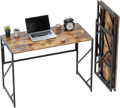 Ulifance Escritorio plegable para computadora para oficina en casa, escritorio sin montaje, color marrón rústico