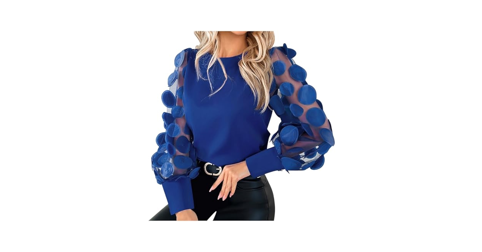 HGps8w Womens 3D Floral Mesh Lantern Sleeve Dressy Shirts