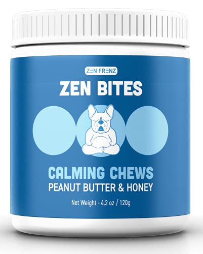 Zen Bites - Calming Dog Chews - By Zen Dogs - Peanut Butter & Honey - All Natural Calming Treats For Dogs & Cats - Stress & Anxiety Relief - Balanced Behavior Support - Travel Friendly - 30 Count