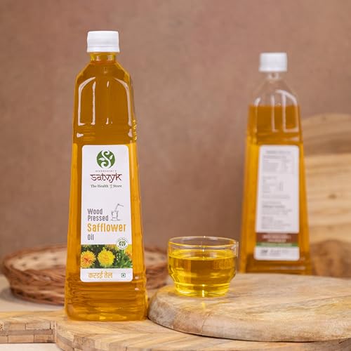 Image of S Siddhagiri's SATVYK THE HEALTH re STORE Wood Pressed Safflower Oil (Set of 5-5Ltr) - | Unrefined | Kachi Ghani Kardai Tel | Kolhu Safflower Oil | Extracted on Wooden Churner | Ideal Oil for Cooking