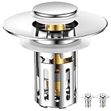 (2 Pc) All Metal Bathroom Sink Stopper Fit 99% - 3 in 1 Universal Pop Up Sink Stopper with Removable Stainless Steel Filter Basket Hair Catcher - for 1.1'' to 2.36'' Basin - Brass Core, 7000+ Tested