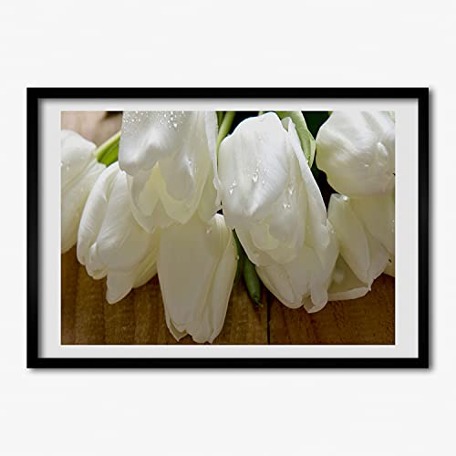 Cadre en bois moderne Tulup Tulipes Blanches fini de haute qualité