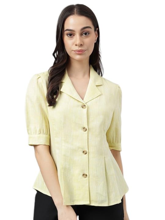 Image of Hancock Women Solid Lapel Collar Regular Fit Formal Shirt