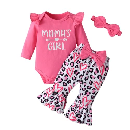 Newborn Baby Girl Clothes Long Sleeve Letter Tops Leopard Heart Printed Bell-bottomed Trousers Infant Girls Outfit Set