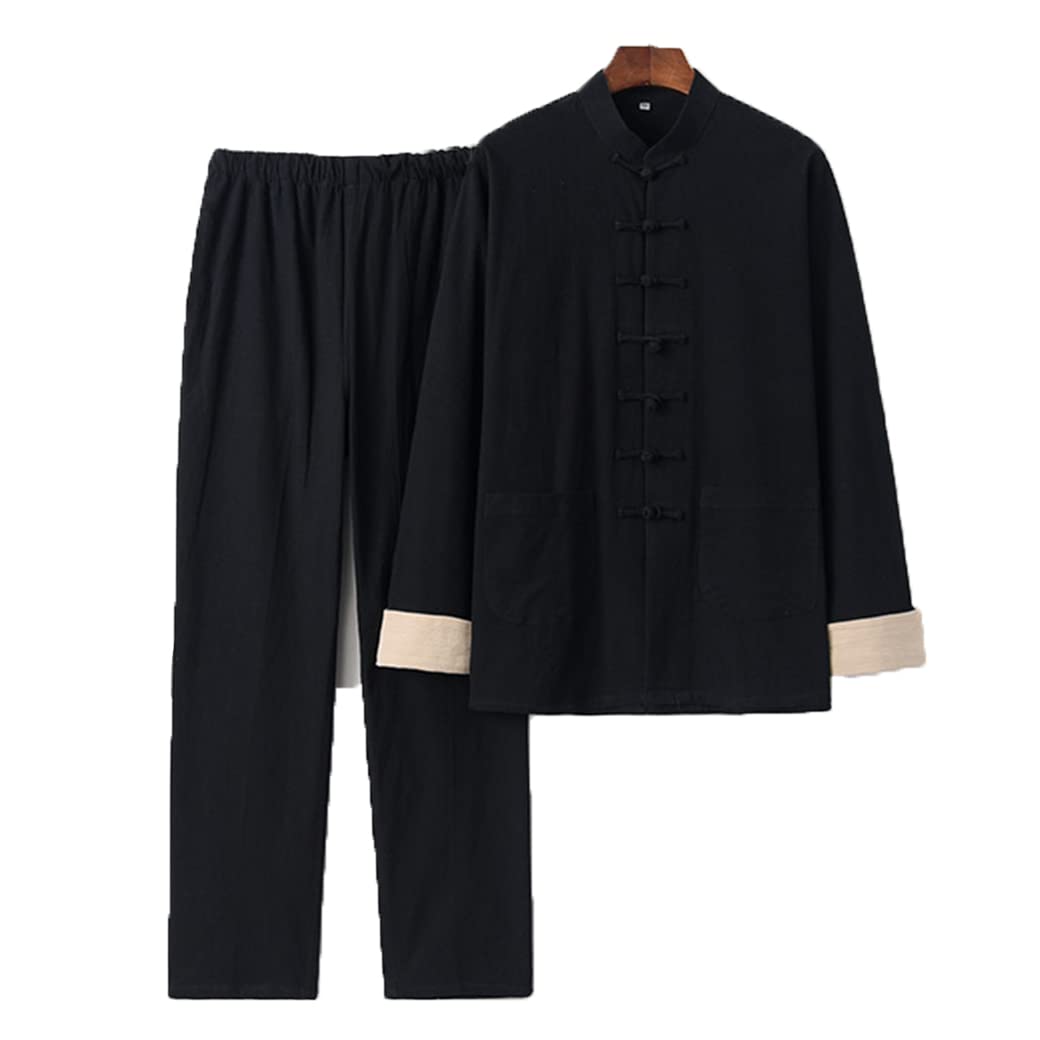 Arti Marziali Kung Fu Una Giacca Uniforme Pantaloni Cinese Abiti Tradizionali a Maniche Lunghe a Manica Lunga, Tai Chi Ala Ala Chun Camicia da Allenamento Black-XL