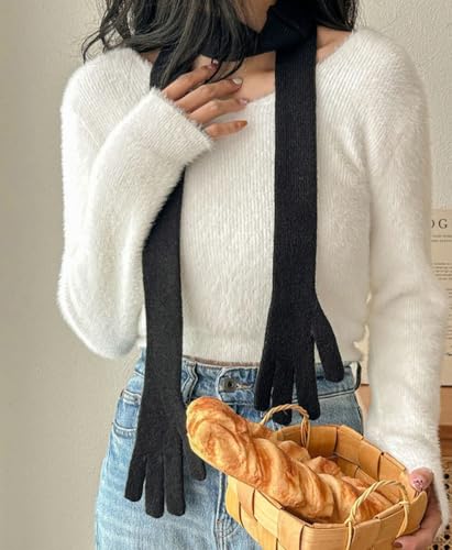 Solyinne Skinny Scarf for Women Y2k Candy Color Slim Knitted Scarves With Cute Palm Hot Girl Birthday Photo Booths Party Prop2