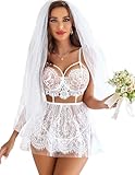 Avidlove Womens Babydoll Lingerie Lace Sleepwear Nightgown Dress White Large
