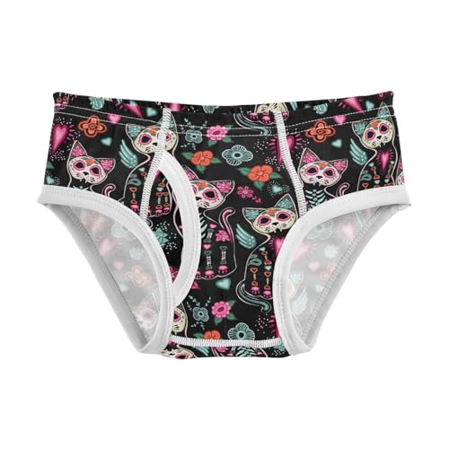 visesunny Boys Potty Training Underwear Sugar Skull Cat Flower Floral Breathe Cotton Briefs Size 2T-8Y for Toddler