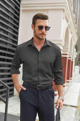 Image of COOFANDY Mens Stretch Dress Shirts Long Sleeve Button Down Shirt Regular Fit Formal Business Shirts