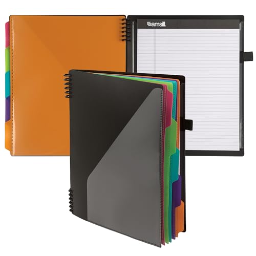Image of Samsill Spiral Folder Organizer - 5 Dividers & 10 Pockets with Notepad Holder, Multi Pocket Color Cordinated Folder Binder with Customizable Tabs, Document Organizer (Left Handed, Fashion)
