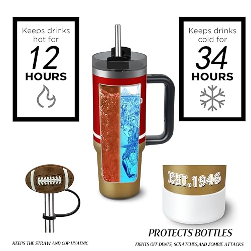 Image of Tumbler 30oz Straight Skinny Portable Handle Car Cups With Anti slip Sleeve Straw Dust Cover, Sports Travel, Stainless Steel Insulated Gifts for Men Women Fans