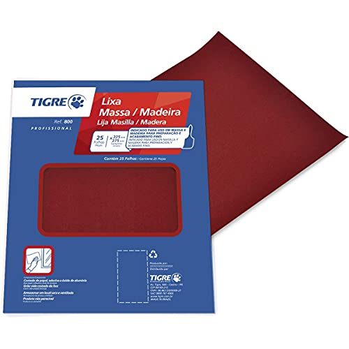 Pinceis Tigre Lixa Tigre 800 Massa E Madeira 120 Vermelha Pacote Com 25