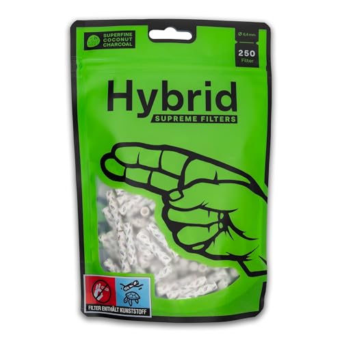 Hybrid Slimfilter 250er Beutel Aktivkohlefilter, 6,4mm, halb Zellstoff Halb Aktivkohle, 19820, Weiss, 250er Pack