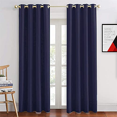 Image of JUPON 100% Silk Blackout Curtain Thermal Insulated Room Darkening 350GSM Living Room Curtain, Pack of 2 Piece (W 54 inch X 72 inch L - Navy)