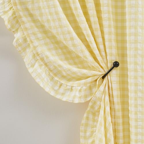 ZJDECOR Yellow White Buffalo Plaid Ruffle Curtains 63 Inche,Rod Pocket