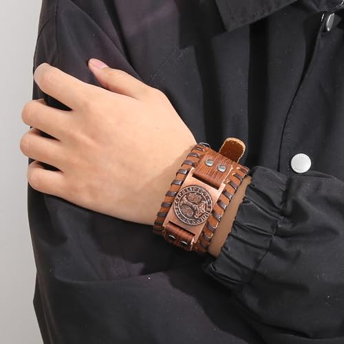 GelConnie Viking Bracelet Punk Leather Cuff Bracelet Gothic Leather Wristband Bracelet with Nordic Amulet Scandinavian Talisman Celtic Pagan Jewelry