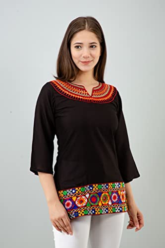 Image of Women's Rayon Embroidery Work Short Top | Short Kurti for Women | Embroidered Straight Rayon Kurta | Tunic Tops for Women