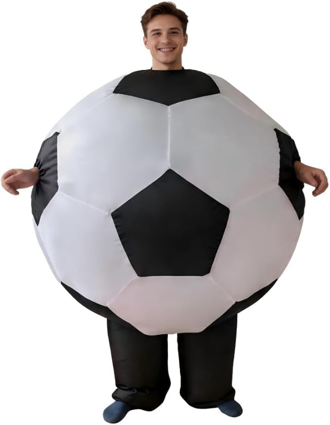 LaKimLin Inflatable Soccer Ball Costume for Adults Blow Up Football Bodysuit for Sports Themed Party Carnival Halloween Holiday Events