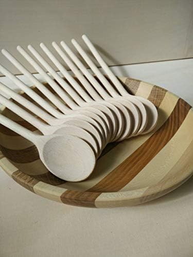 30cm - Wooden Kitchen Spoons Baking Mixing Serving Craft Utensils Bulk Oval Spoon Puppets Long Handle Beechwood for Woodburning & Different Occasions - Set of 24 - Mr. Woodware