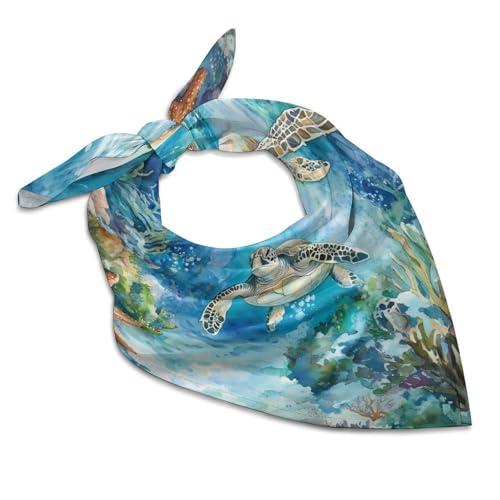 Sea Turtles Corals In Ocean Silk Like Head Scarf for Women Bandana for Hair Wrapping Fashion Accessory Square Hair Scarves 18