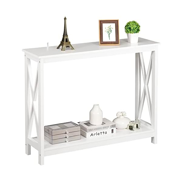 SUPER DEAL 2-Tier Narrow Console Sofa Side Table for Entryway/Hallway/Living Room, 39.3in L x 11.8in W x 31.6in H, White