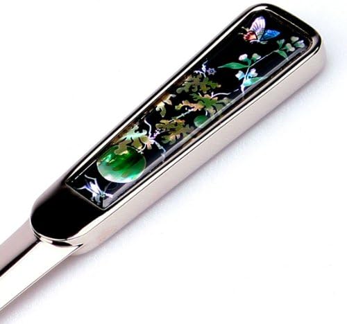 Mother of Pearl Watermelon Poppy Design Black Metal Steel Knife Office Sword Blade Hand Envelope Gift Letter Opener