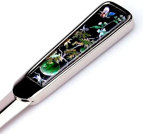 Antique Alive Mother of Pearl Watermelon and Poppy Design Black Metal Steel Knife Office Sword Blade Hand Envelope Gift Letter Opener image 2
