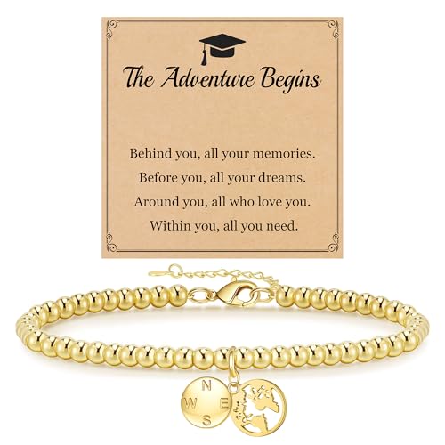 Image of JSJOY Graduation Bracelets Silver Dainty Gold Beaded Compass Bracelets College Graduation Gifts for Her Inspirational Gifts for Women Jewelry