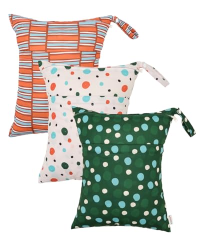 Image of ALVABABY 3pcs Cloth Diaper Wet Dry Bags Waterproof Reusable with Two Zippered Pockets Travel Beach Pool Daycare Soiled Baby Items Yoga Gym Bag for Swimsuits or Wet Clothes 3L-ZM34