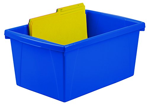 Image of Storex 5.5 Gallon Storage Bin with Lid - Plastic Classroom Organizer for Books and Supplies, Assorted Colors, 6-Pack (62741U06C)
