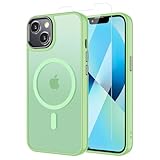 BPOASE Magnetic Case for iPhone 13, iPhone 14 with Screen Protector, [Compatible with Magsafe] Ultra Slim Translucent Matte Shockproof Protection Phone Cover-Matcha Green