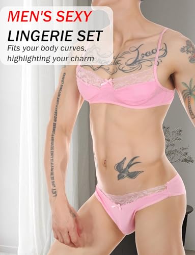 Mens Sissy Lingerie Set Lace Bra Top Briefs Crossdressing Gay Role Play Adjustable Straps Underwear S-2XL3