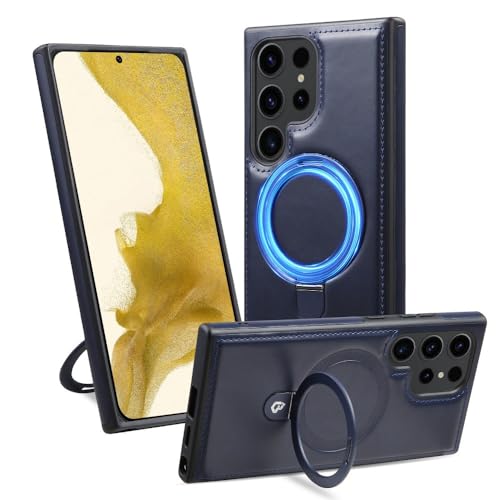 Coque Samsung S23 Plus magnétique en cuir bleu avec anneau support antichoc