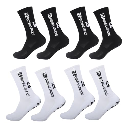 KEWUF 4 Paires Chaussettes Antidérapantes pour Football, Basketball, Trekking, Handball, Yoga, chaussette antidérapante foot, chaussette antidérapante, chaussette, Hommes et Femmes