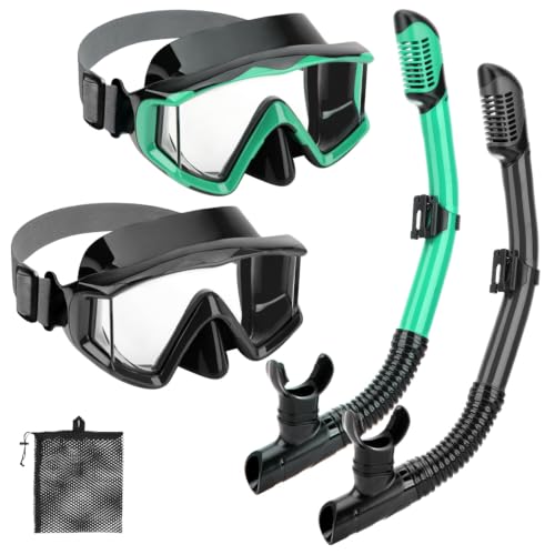 Equipo de snorkel para adultos, set de snorkel con máscara panorámica de 3 ventanas HD vista amplia miniatura 1