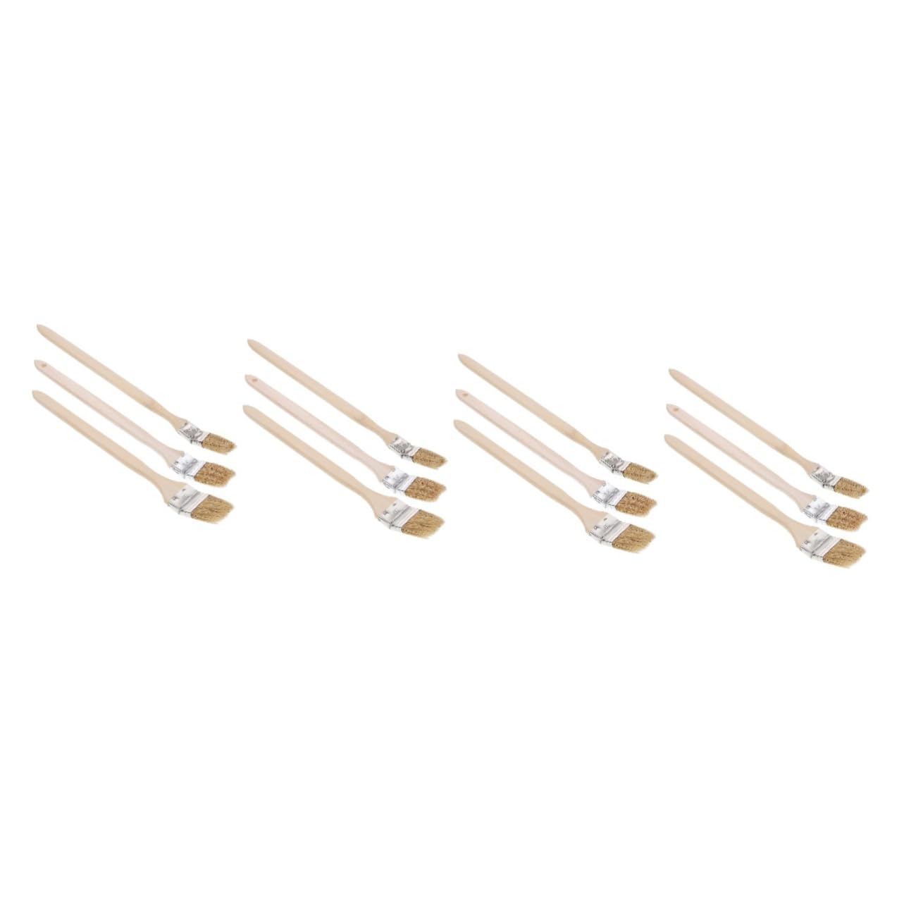 Pinceles Portátiles De Pintura con Mango De Madera Ergonómico Cerdas Plásticas Reutilizables para Paredes Y Muebles Cepillos Artísticos Cabezal Curvado para 3 Piezas X 4