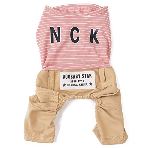 Harfkoko Petit Chien Chat Chiot Combinaisons Vêtements/Chien Pyjama Chiot Vêtements Bandes Rose Bleu Jaunes Uniquement pour Petits Chiens Chats Chiot - Poids 1.2-9.0 Kgs Cover