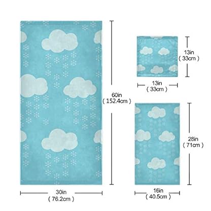 FANTAZIO Premium Handtücher Set Blau Schneeflocke Wolke Muster Waschlappen Badetuch Tuch Tuch Tuch Tuch Tuch Tuch Set 3-teilig – Bild 4