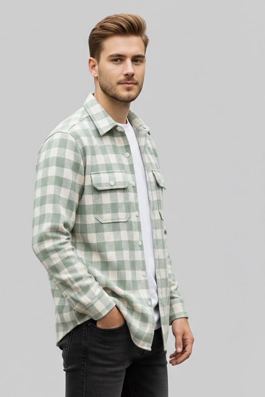 Image of DEELMO Men's Stylish Cotton Blend Casual Chakes Shirt || Full Sleeve Shirt with Dual Flap Pockets Fabric || Perfect for Casual and Classic Fit & Style || Stylish Everyday Wear