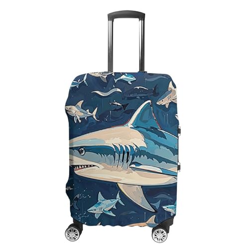 Travel Luggage Cover Elastic Suitcase Protector Anti-Scratch Washable Sharks Nautical Luggage Sleeve Tsa Approved Carry on Covers Baggage Cover Fits 18-32 Inch Luggages