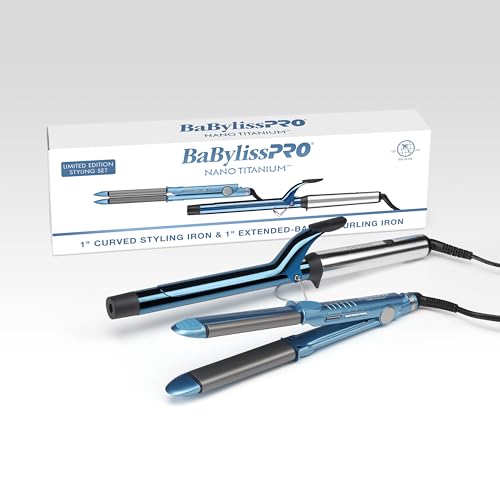 BaBylissPRO Nano Titanium 1' Curved Styling Iron and 1' Extended -Barrel Curling Iron Prepack