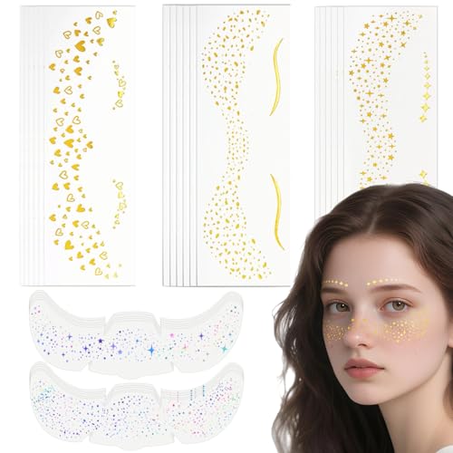 RHEIN Tatuaggi Temporanei Finti Kit 30 Fogli Tattoo Adesivi glitterati per il viso 5 Stili Halloween Natale per Bambini Bambina