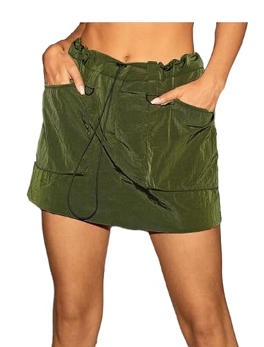 ZAFUL Womens Cargo Skirt Y2K Side Drawstring Trendy Summer Short Skirt with Pockets Army Green